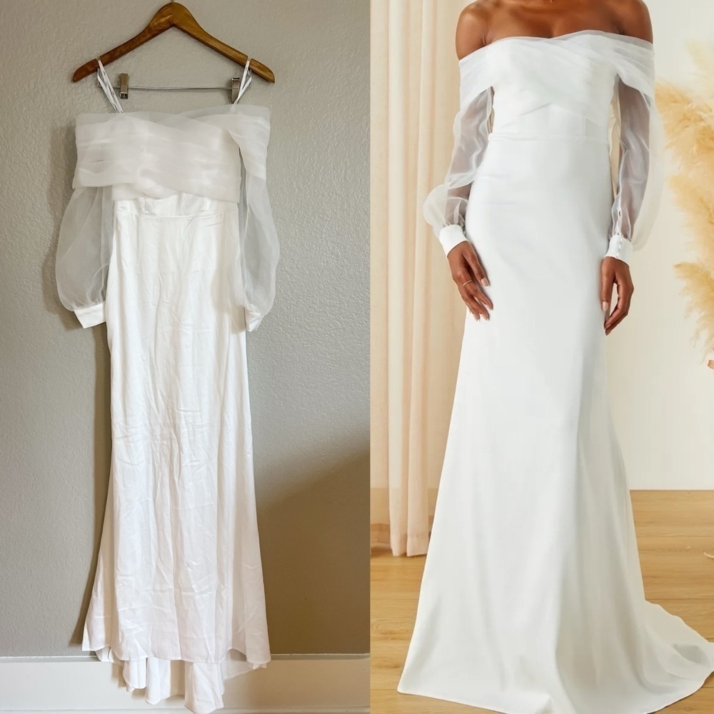 Blissfully Loved White Satin Organza Off-the-Shoulder Maxi Dress